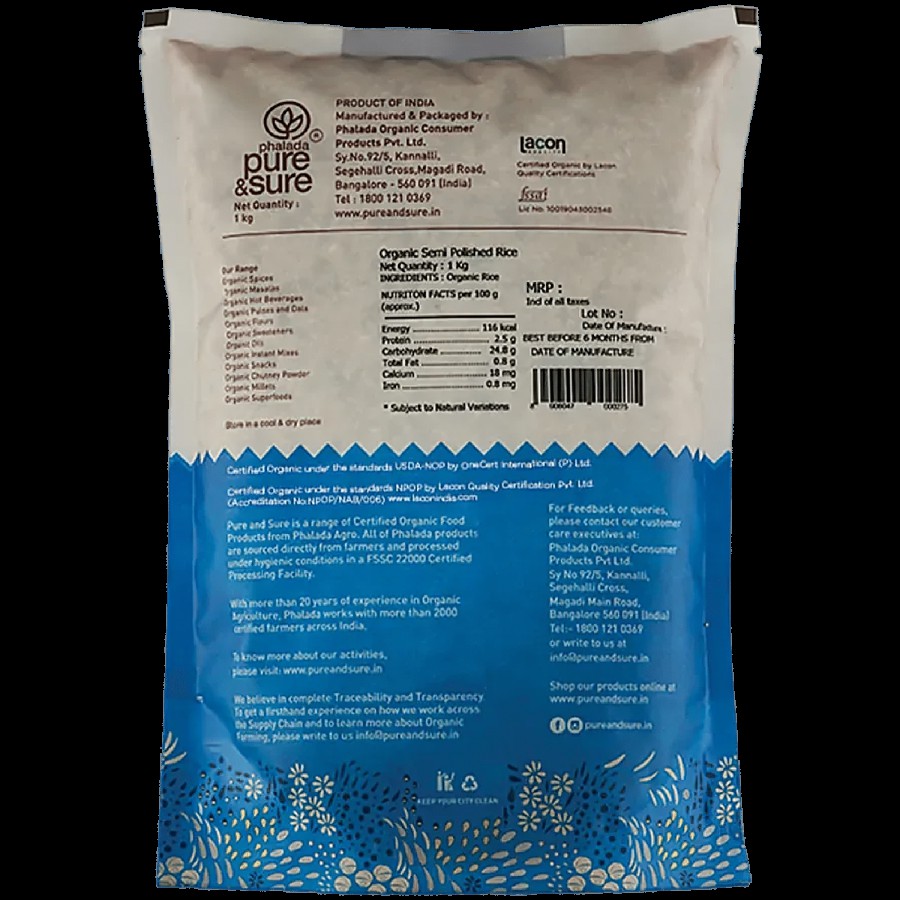 Phalada Pure & Sure Organic - Rice/Akki Semi polished