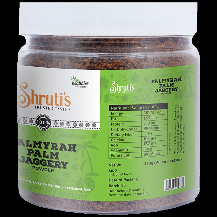 Shruti's SHRUTI'S PALMYRAH PALM JAGGERY POWDER 250 GM JAR  - Naturally Proce 250 g Jar