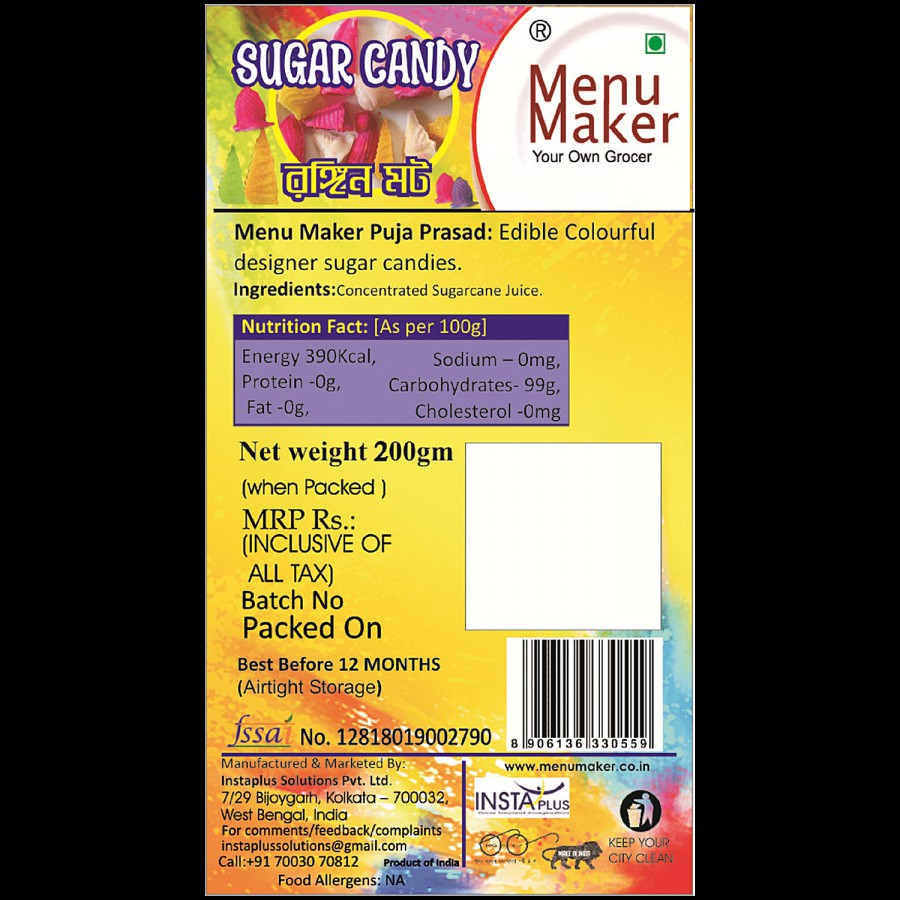 Menu Maker Edible Colourful Sugar Candy