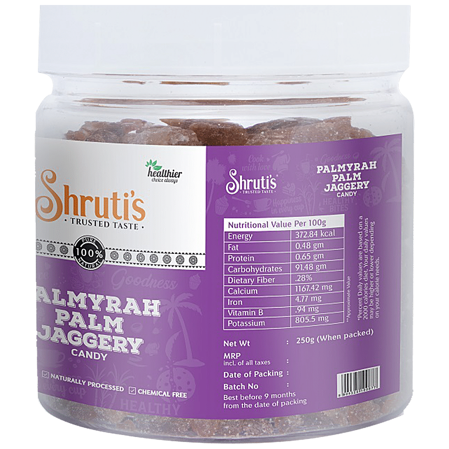 Shruti's SHRUTI'S PALMYRAH PALM JAGGERY CANDY 250 GM JAR - Naturally Proce 250 g Jar