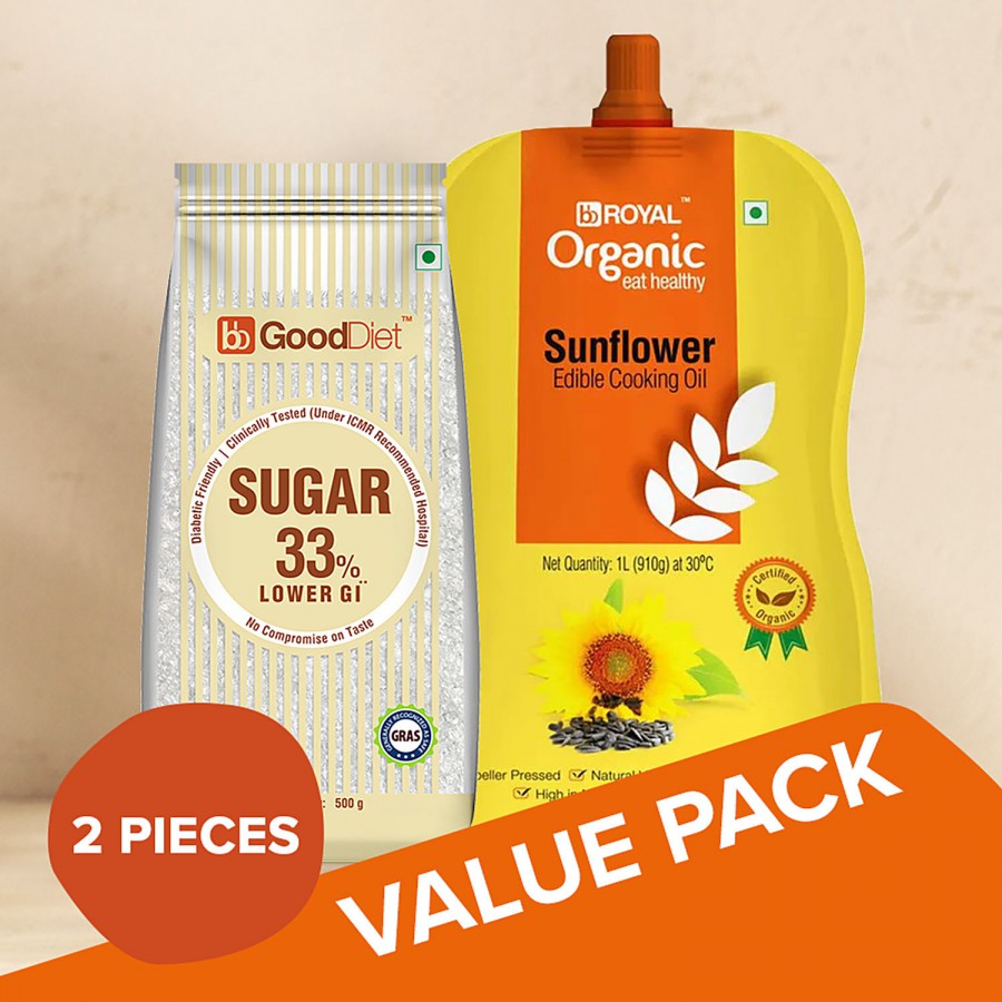 bb Combo BB Royal Organic Cold Pressed Sunflower Oil 1 L + BB GoodDiet Sugar Low GI 500 g