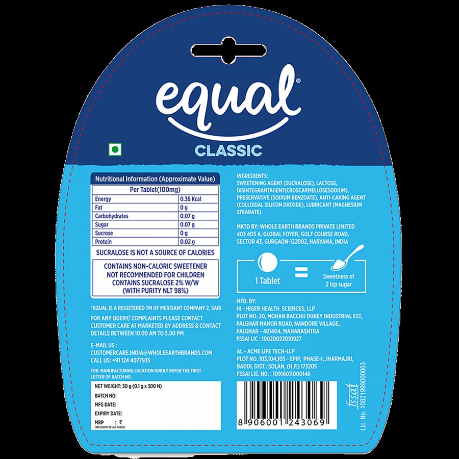 Equal Classic Zero Calorie Sweetener - Sugar Free