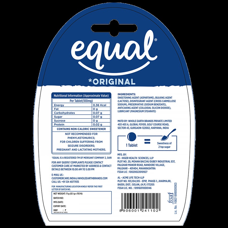 Equal Original Low-Calorie Sweetener - Sugar Free