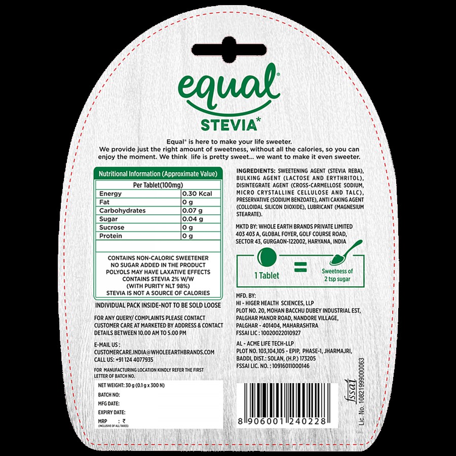 Equal Stevia Natural Sweetener - Sugar Free