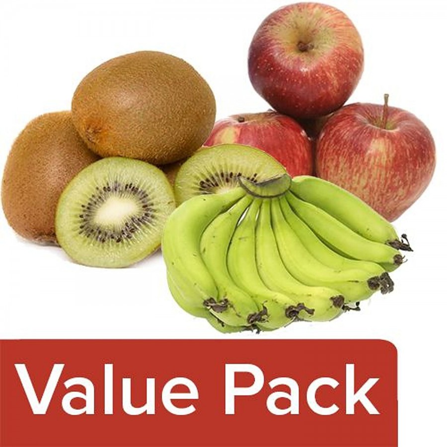 fresho! Apple - Shimla 4 pcs + Banana - Robusta 1 kg + Kiwi - Green 1 pc