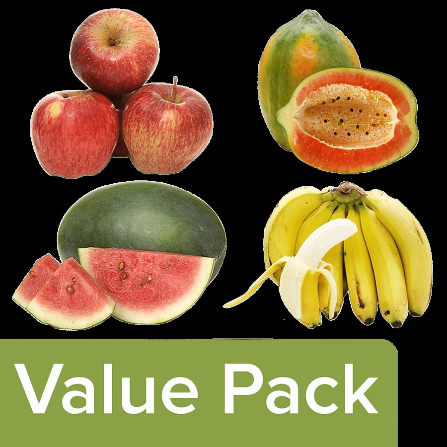 fresho! Apple Shimla 4 pcs + Banana Robusta 1 kg + Watermelon Small + Papaya Medium 1 pc