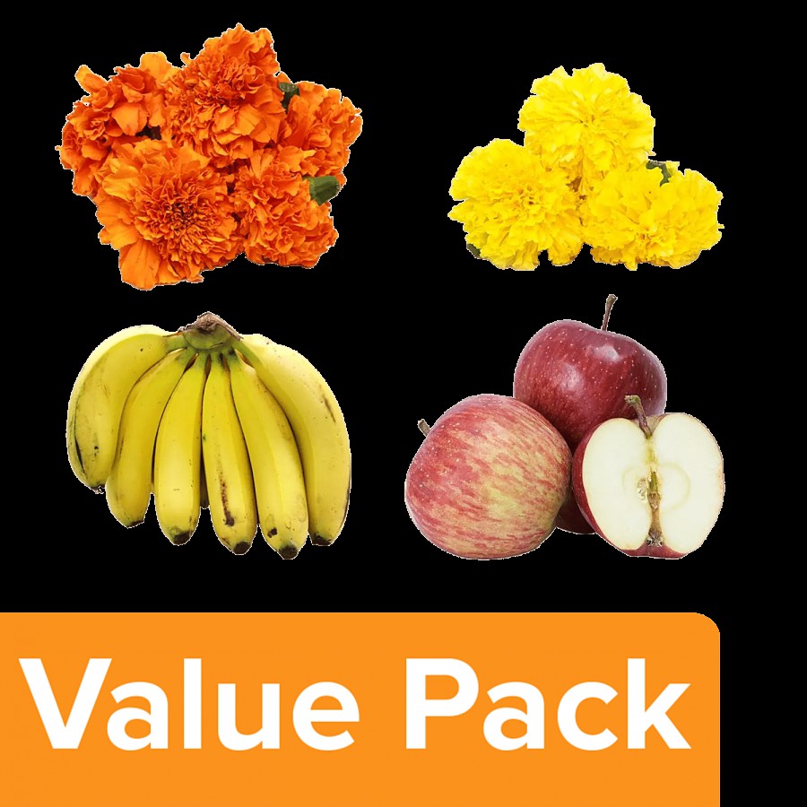 fresho! Premium Banana + Marigold Flower-Yellow + Marigold Flower-Orange + Apple Shimla