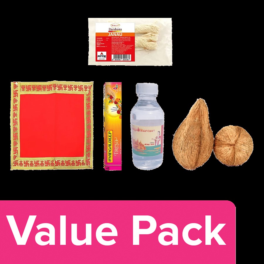 bb Combo Coconut + Ganga Jal + Pooja Agarbatti + Sacred Thread + Red Velvet Cloth