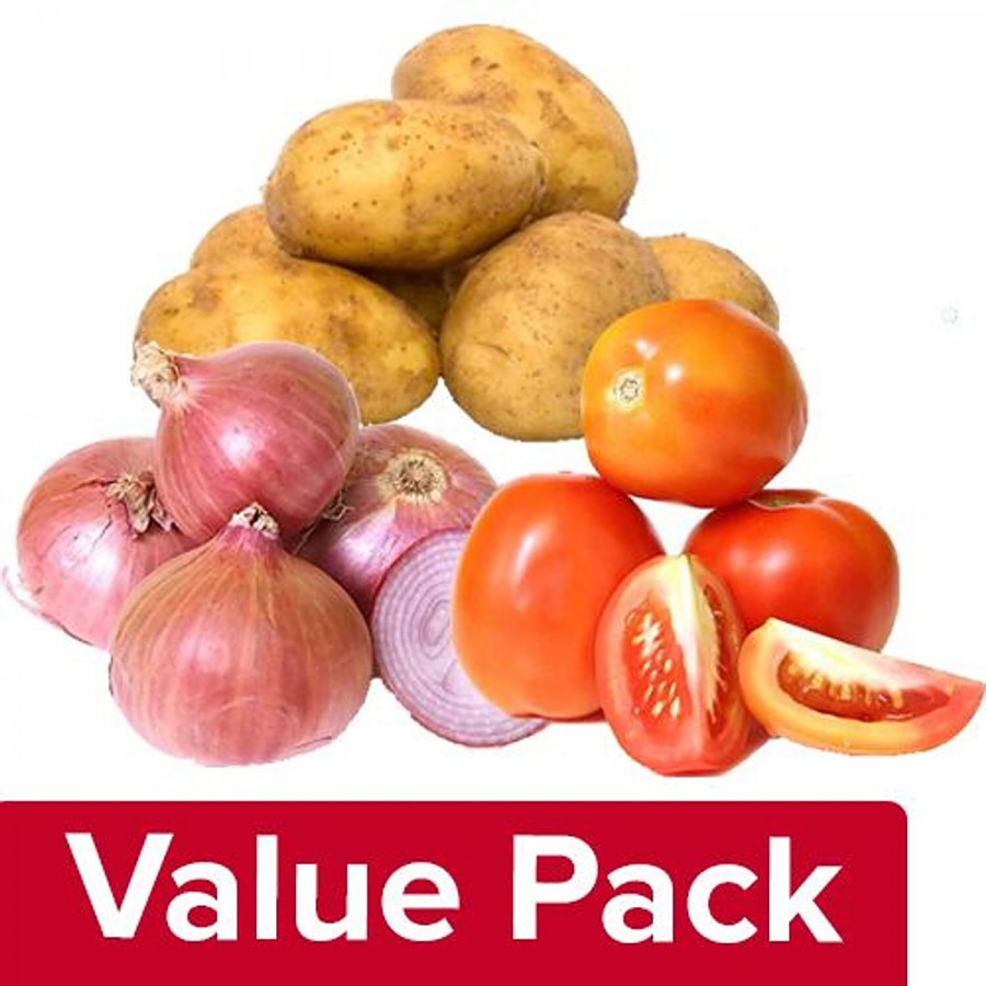 fresho! Onion 1 kg + New Potato 1 kg + Tomato - Hybrid 1 kg