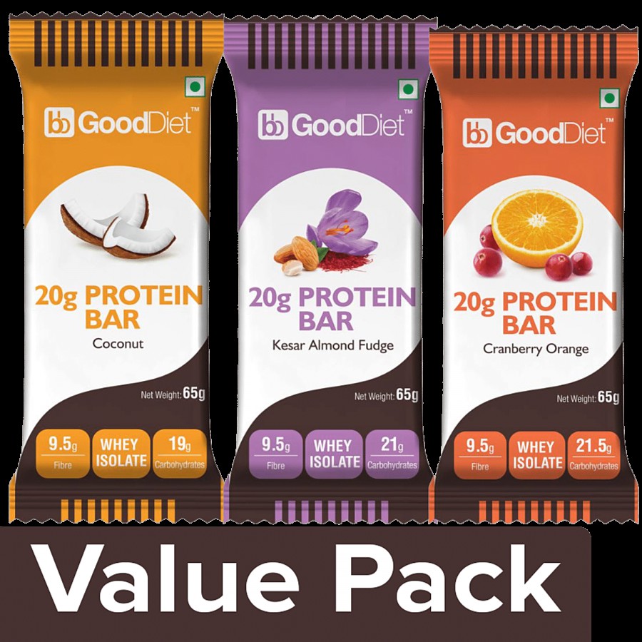 GoodDiet Variety Protein Bars Cranberry Orange-Kesar Almond Fudge-Coconut