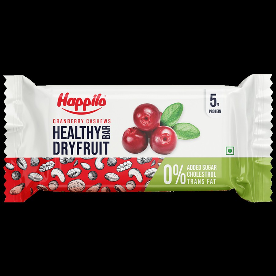 Happilo Cranberry Cashew Healthy Dry Fruit Bar - Rich In Protein