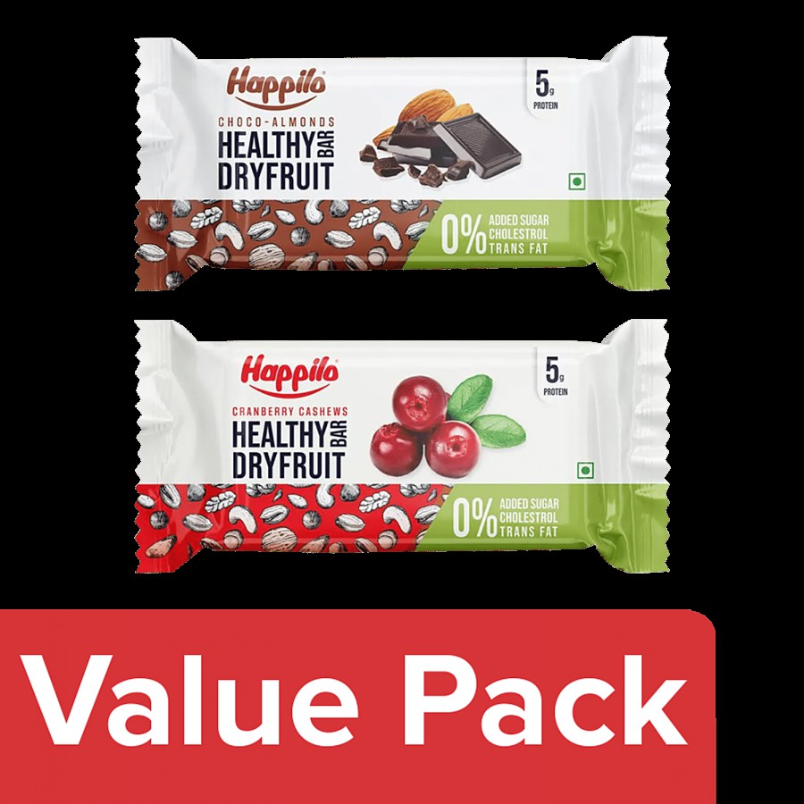 Happilo Healthy Dry Fruit Bar - Cranberry Cashew 2x35 g + Choco-Almond 2x35 g