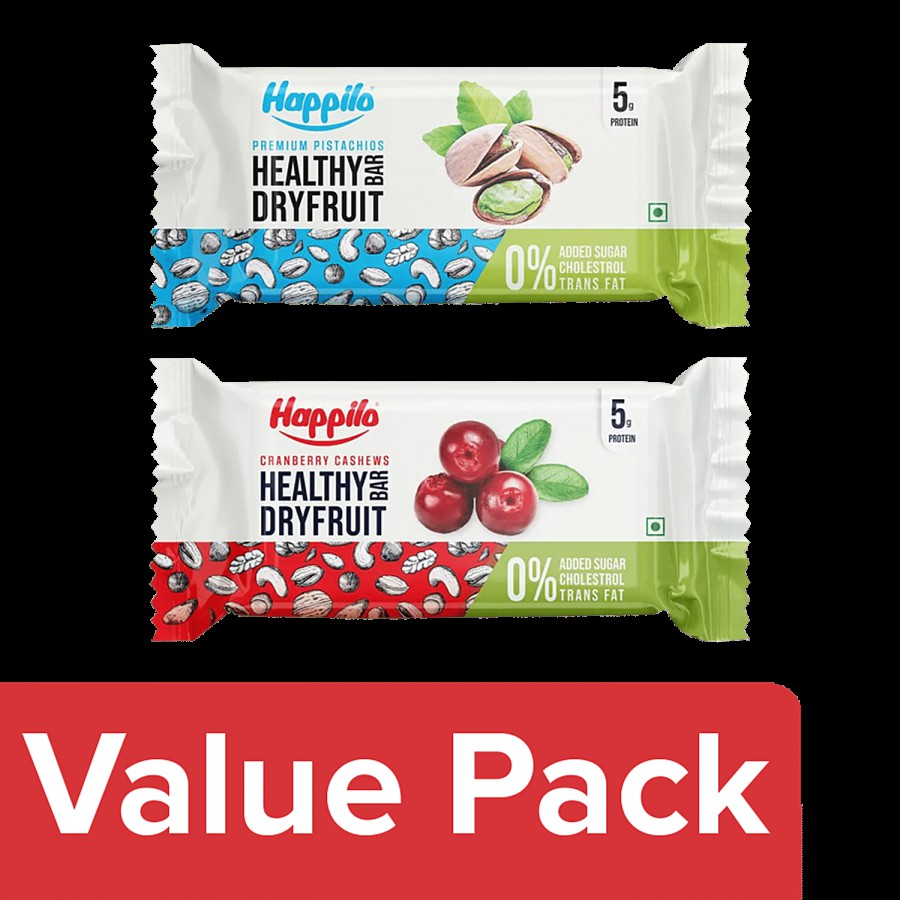 Happilo Healthy Dry Fruit Bar - Cranberry Cashew 2x35 g + Premium Pistachio 2x35 g