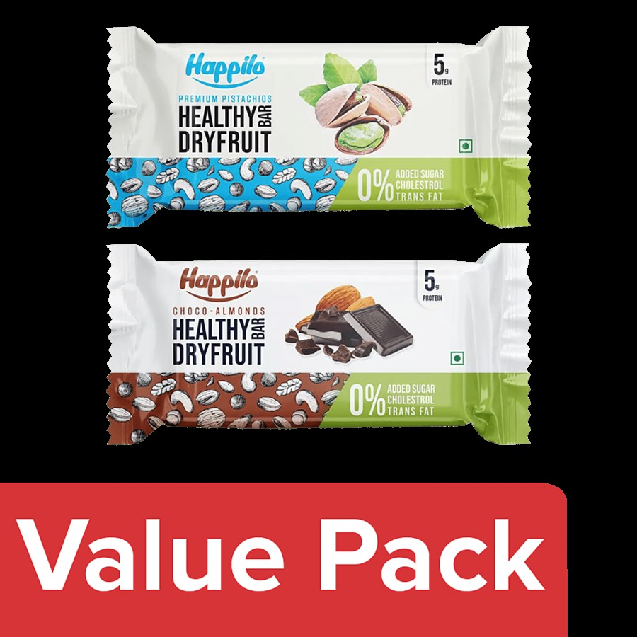 Happilo Healthy Dry Fruit Bar - Premium Pistachio 2x35 g + Choco-Almond 2x35 g