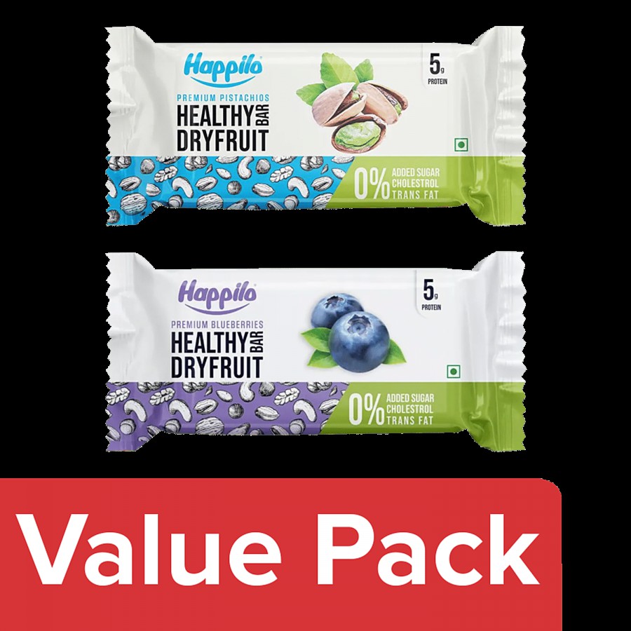 Happilo Healthy Dry Fruit Bar - Premium Pistachio 2x35 g + Premium Blueberries 2x35 g