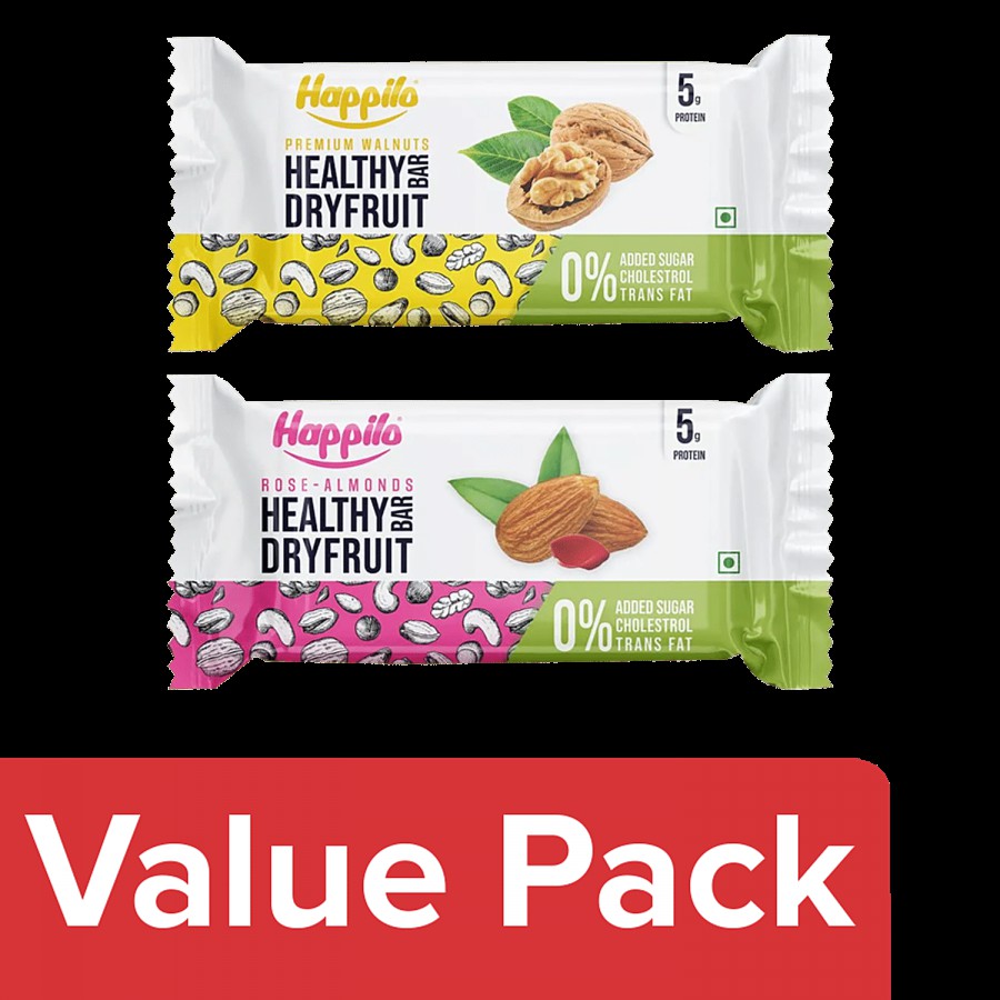 Happilo Healthy Dry Fruit Bar - Premium Walnut 2x35 g + Rose-Almond 2x35 g