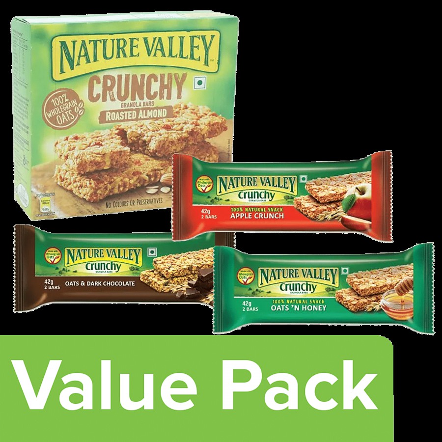 Nature Valley Crunchy Granola Bar-Apple Crunch+Oats & Dark Chocolate+Roasted Almond (42g each)