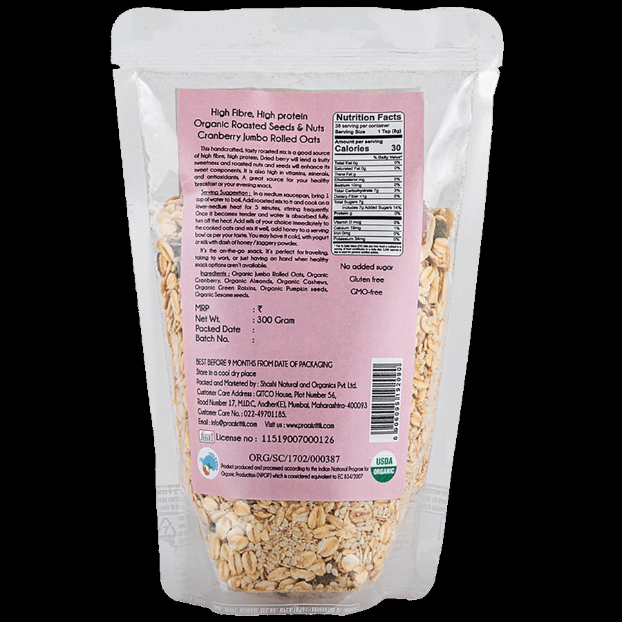 Praakritik Organic & Artisan Jumbo Oats Granola - With High Protein & Fibre