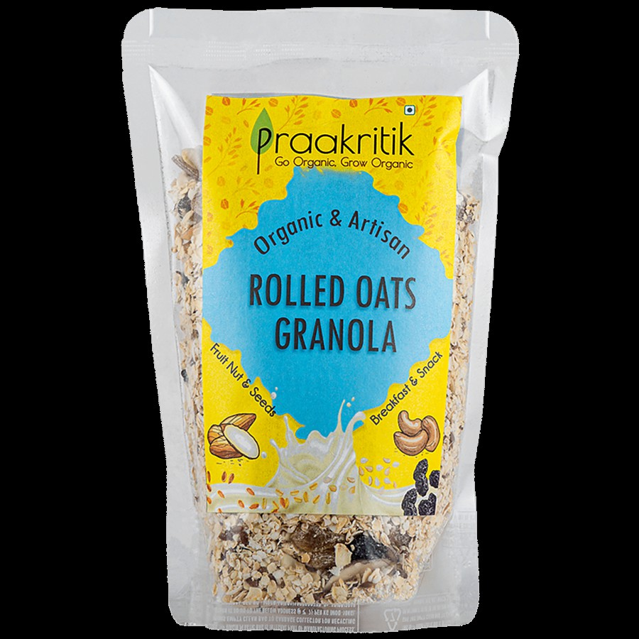 Praakritik Organic & Artisan Rolled Oats Granola - With High Fibre & Protein