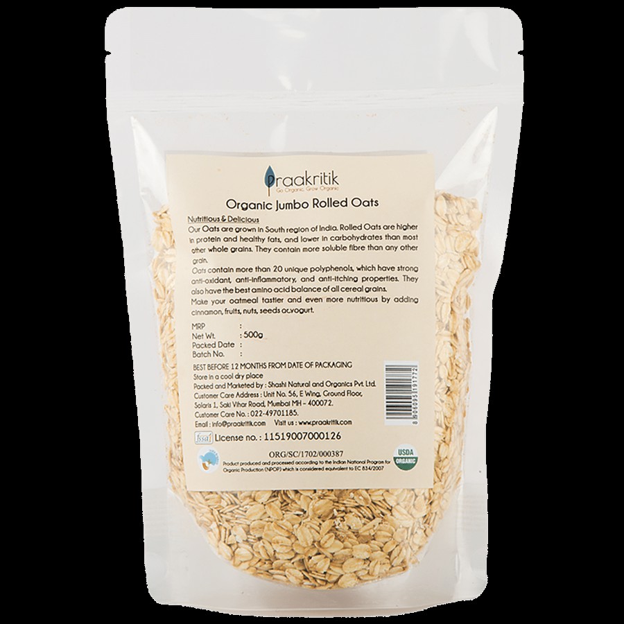 Praakritik Organic Jumbo Rolled Oats - Rich In Fibre & Protein