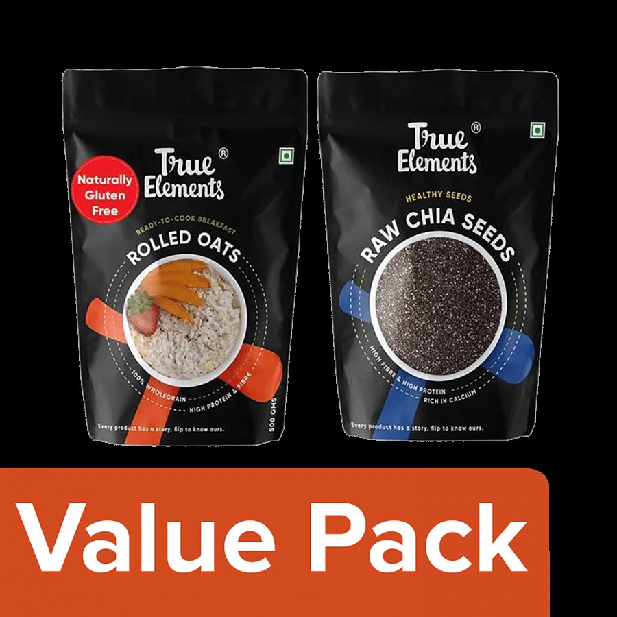 True Elements Rolled Oats - Gluten Free 500 g Matt Pouch + Chia Seeds - Raw 250 g