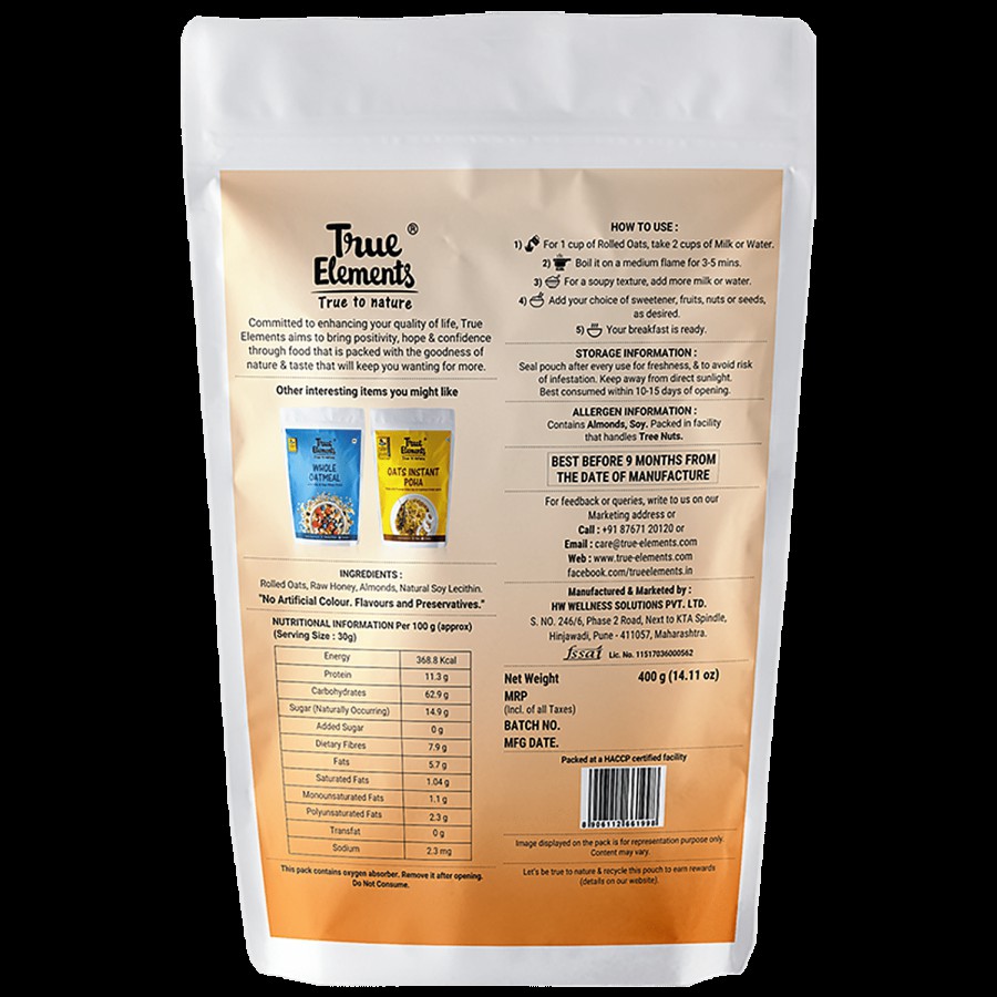 True Elements Rolled Oats Honey & Almonds