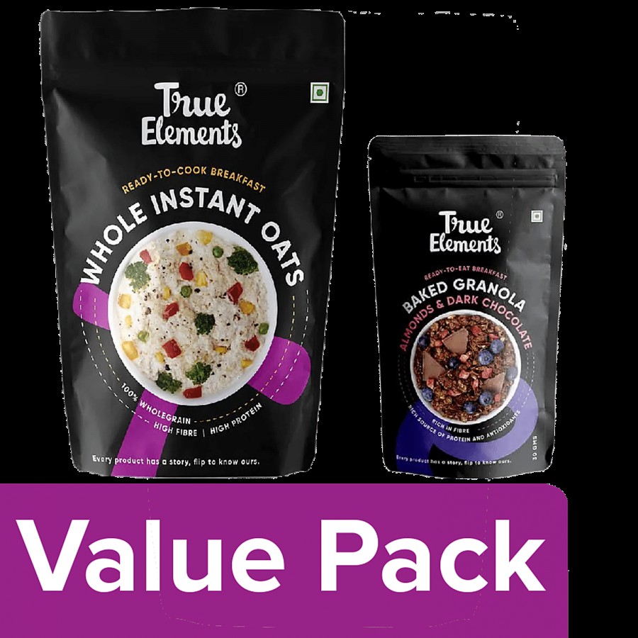 True Elements Whole Instant Oats 200 g + Baked Granola Almonds & Dark Chocolate 30 g