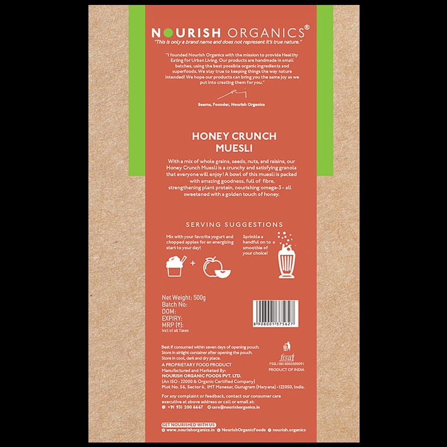 Nourish Organics Honey Crunch Muesli - Rich In Protein & Fibre