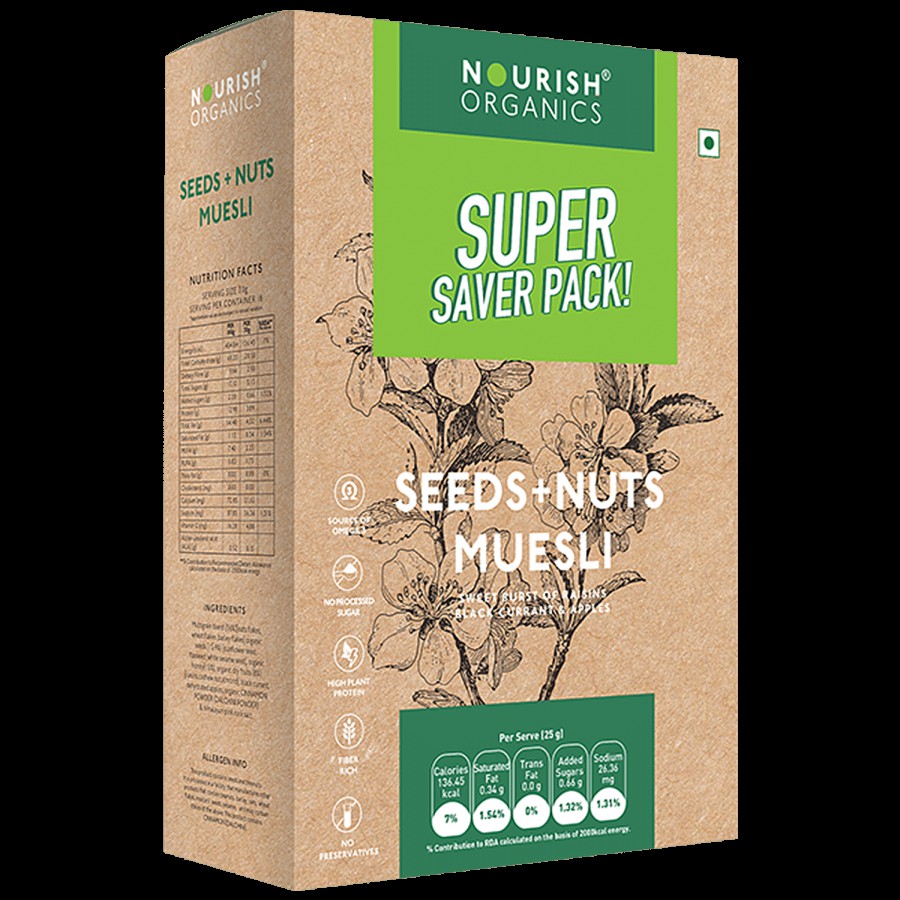 Nourish Organics Seeds + Nuts Muesli - High In Protein & Fibre