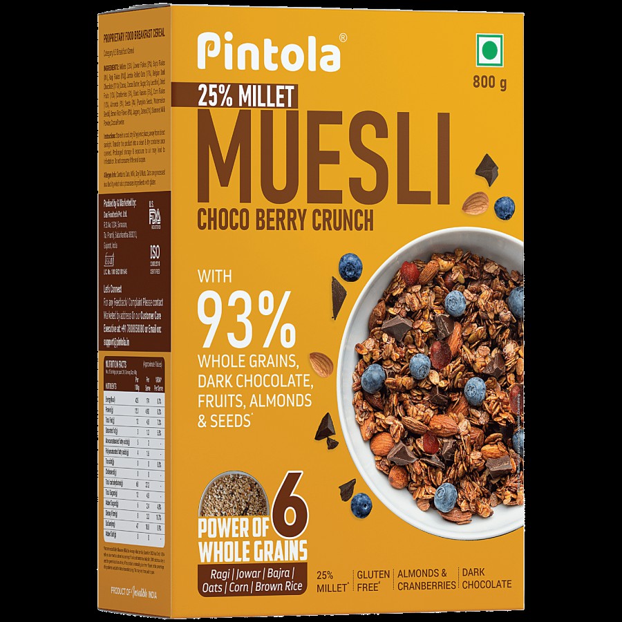 Pintola Choco Berry Crunch Muesli - With 25% Millet & 60% Wholegrains