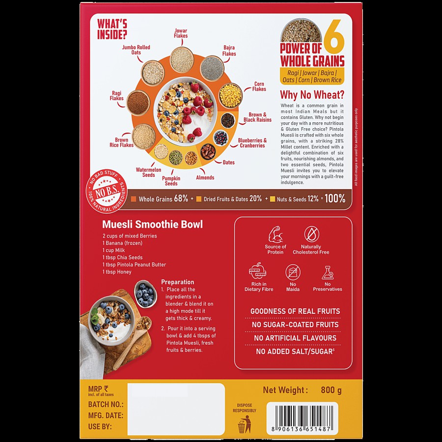 Pintola Fruit & Nut Muesli - With 28% Millet & 68% Wholegrains