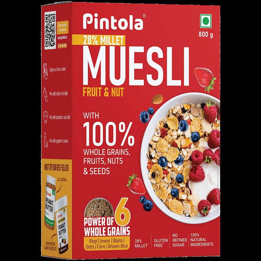 Pintola Fruit & Nut Muesli - With 28% Millet & 68% Wholegrains