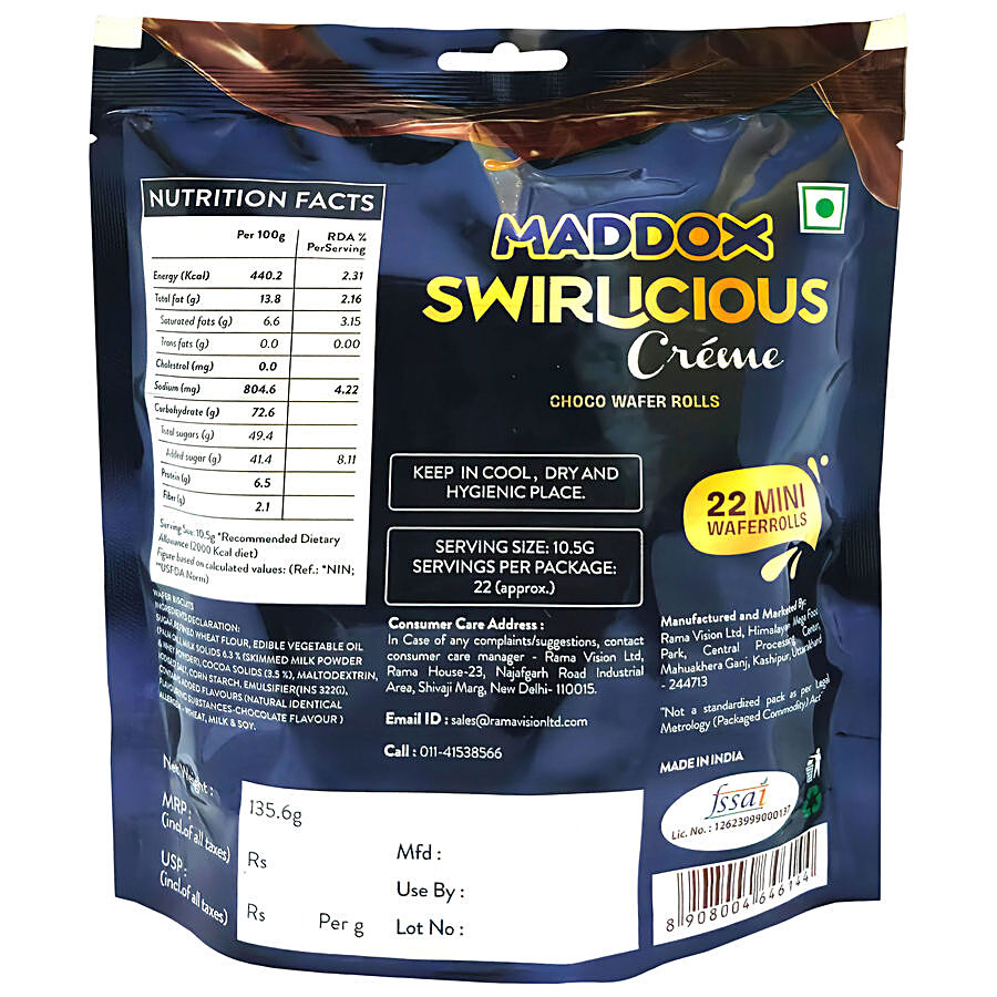 Maddox Swirlicious Creme Chocolate Wafer Rolls - Mini