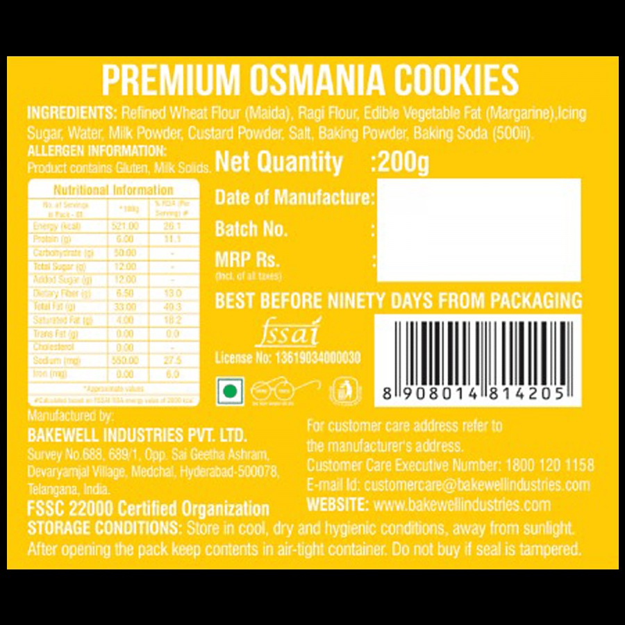 Mr Bakewell Premium Osmania Cookies - Made With Refined Wheat Flour