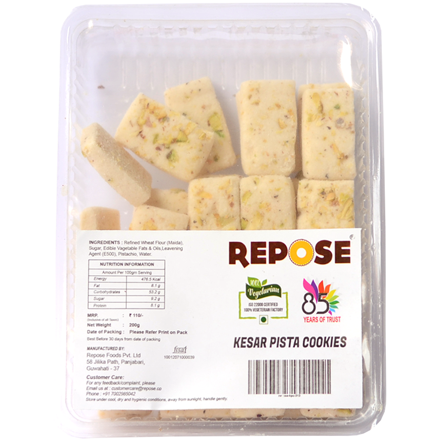 Repose Kesar Pista Cookies - Made With Refined Wheat Flour