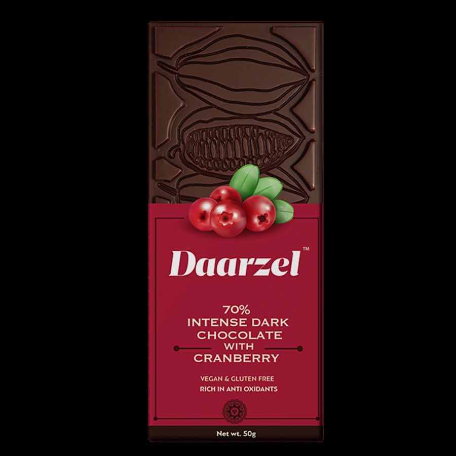 Daarzel 70% Cocoa Intense Dark Chocolate With Cranberry - Vegan