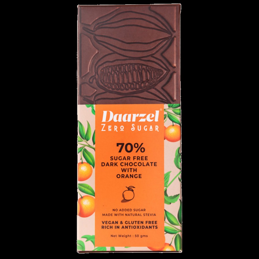 Daarzel Zero Sugar 70% Cocoa Dark Chocolate With Orange - Sugar-free