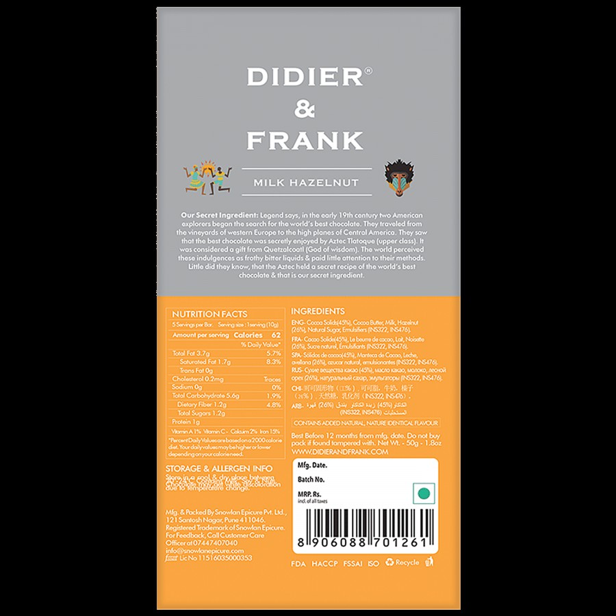 Didier & Frank  Crunchy Hazelnut Milk Chocolate - Rich Taste & Flavour