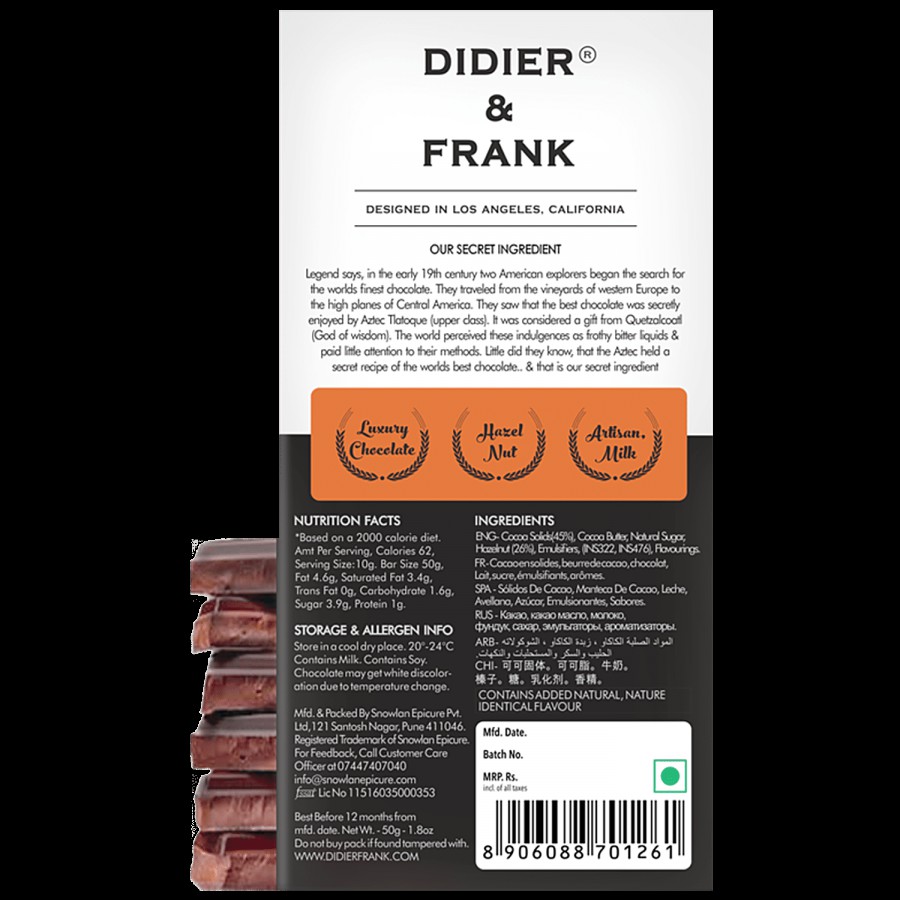 Didier & Frank  Crunchy Peanuts Milk Chocolate - Rich Taste & Flavour