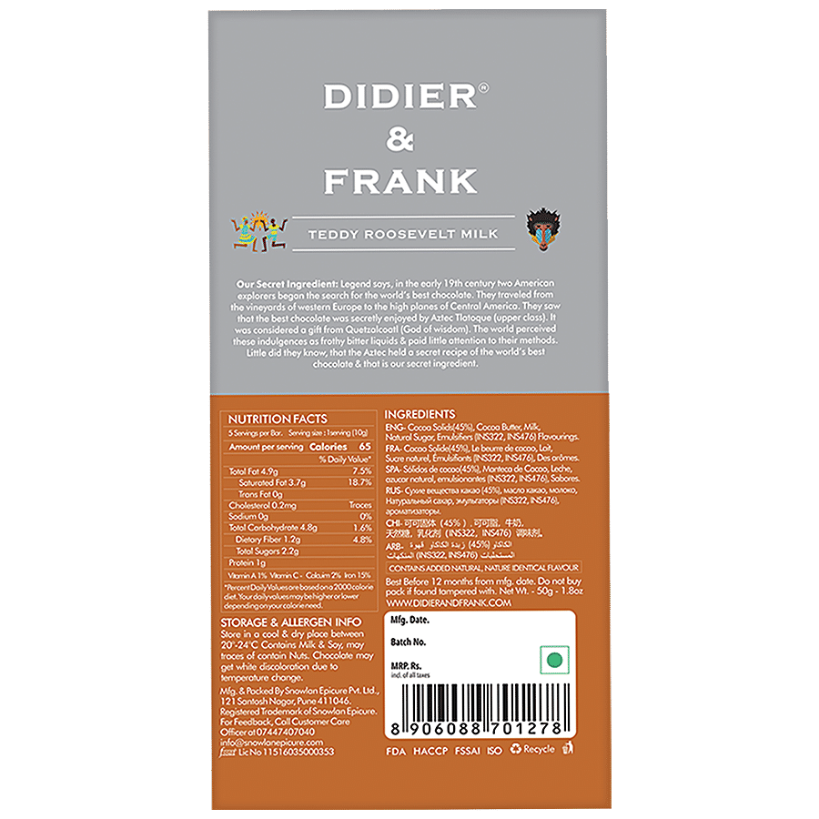 Didier & Frank  Teddy Roosevelt Coffee Milk Chocolate - Rich Flavour & Taste