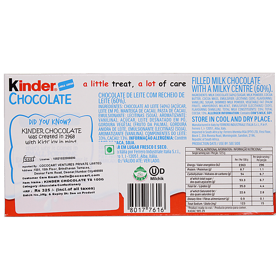 Kinder Milk Cocoa Chocolate - Rich Flavour