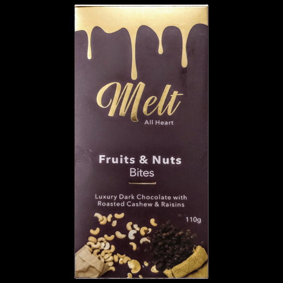 Melt  Fruits & Nuts Bites - Luxury Dark Chocolate With Roasted Cashew & Raisins