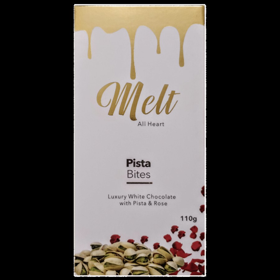 Melt  Pista Bites - Luxury White Chocolate With Pista & Rose