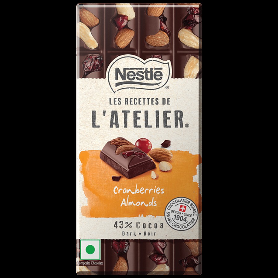 NESTLE Les Recettes de l'Atelier Swiss Chocolate - Cranberries Almonds Bar