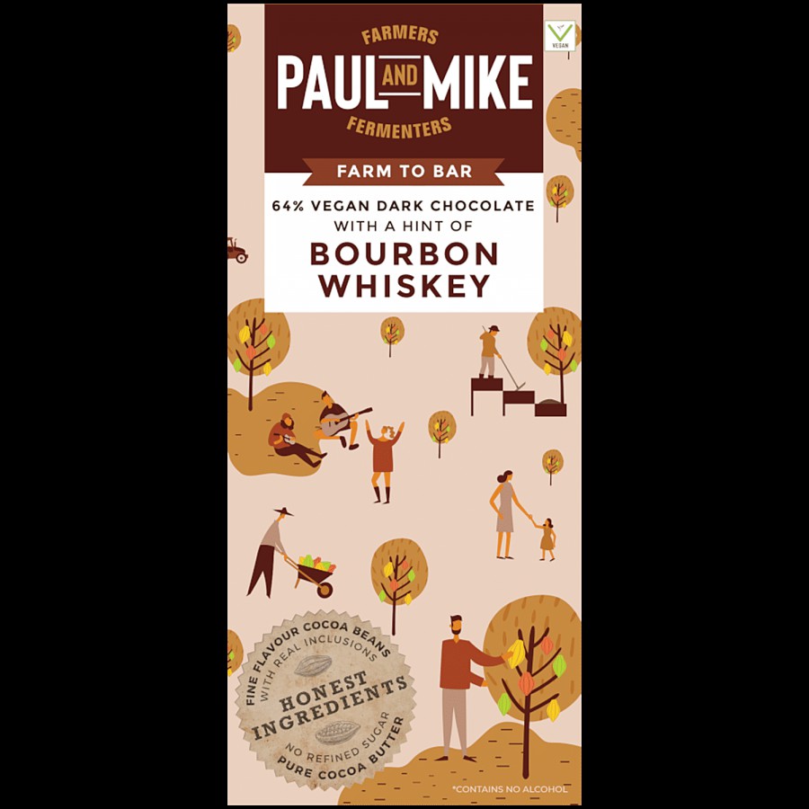 Paul And Mike Bourbon Whiskey Chocolate - 64% Vegan Dark