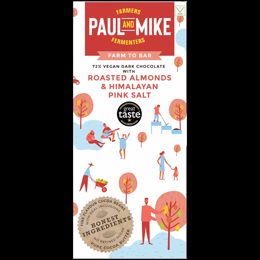 Paul And Mike Roasted Almonds & Himalayan Pink Salt Chocolate - 72% Vegan Dark