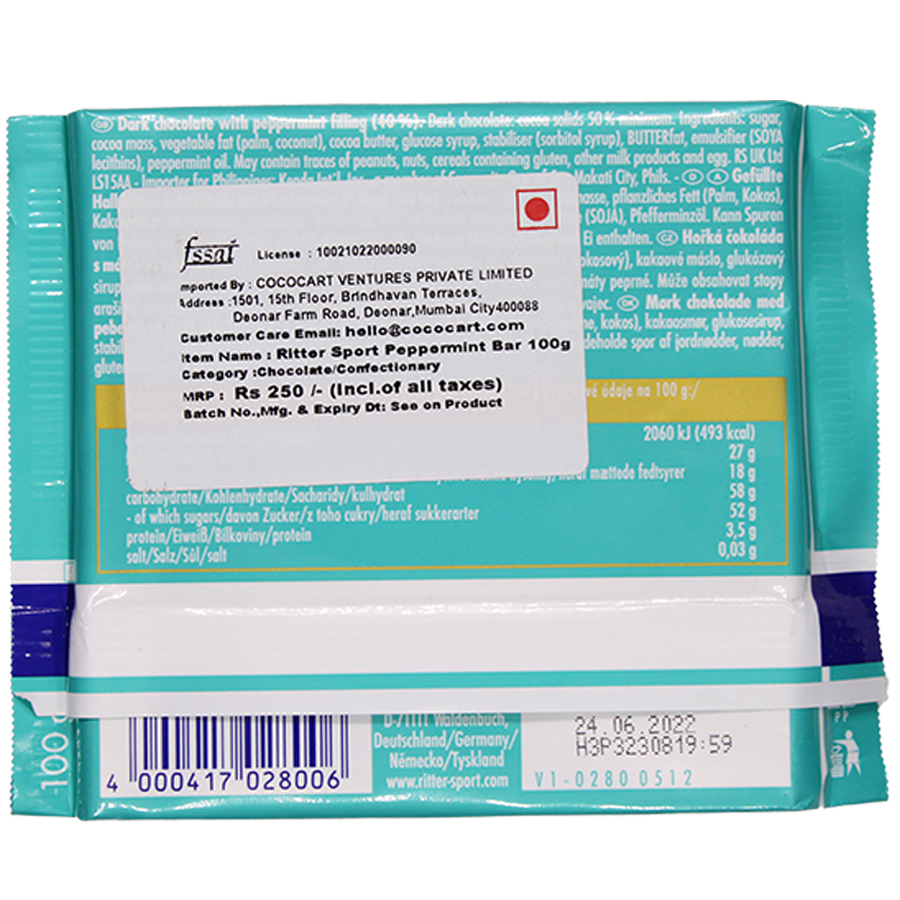 Ritter Sport Peppermint Bar - Rich Flavour