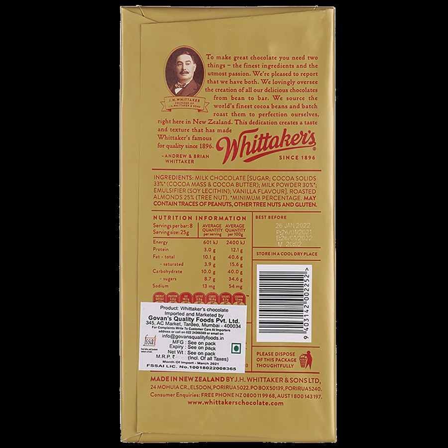 WHITTAKERS Almond Gold - 33% Cocoa