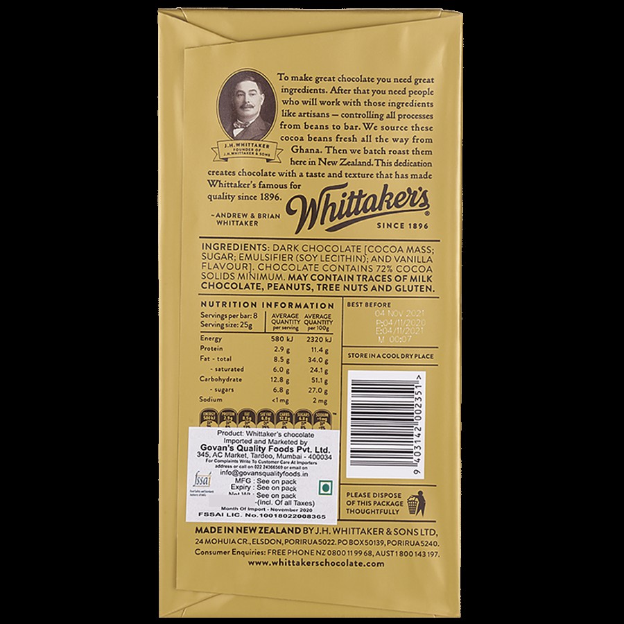 WHITTAKERS Dark Ghana -  72% Cocoa