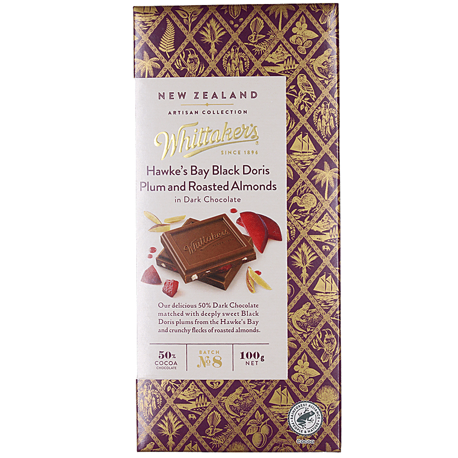 WHITTAKERS Hawke's Bay Black Doris Plum & Roasted Almonds Bar - Dark Chocolate